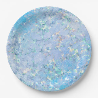 Plato De Papel Elegante hielo holográfico azul arco iris