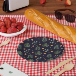 Plato De Papel Elegante hoja floral botánica azul marino