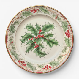 Plato De Papel Elegante Holiday Holly