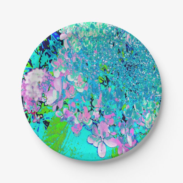 Plato De Papel Elegante Hydrangea de luz rosa y azul (Anverso)