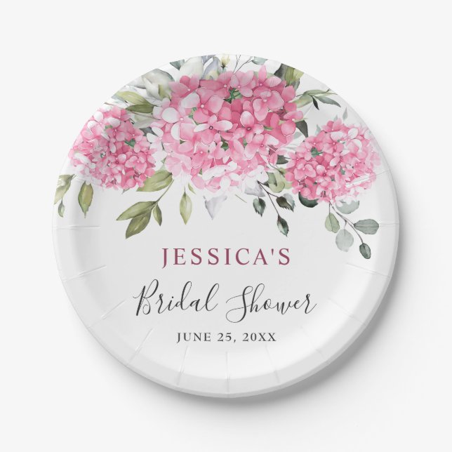 Plato De Papel Elegante Hydrangea Rosa Eucalyptus Ducha Bridal (Anverso)