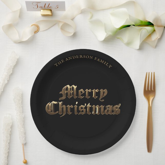 Plato De Papel Elegante inglés antiguo que deja dorada Feliz Navi (Boda)