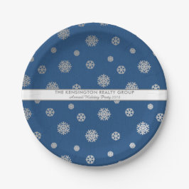 Plato De Papel Elegante invierno Plata Azul Copos de Nieve