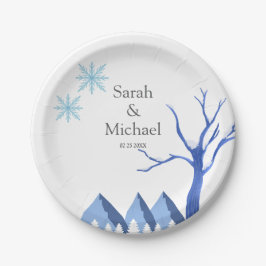 Plato De Papel Elegante invierno Wonderland Snowflakes