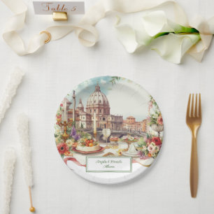 Plato De Papel Elegante invitación italiana Boda Cena en Italia