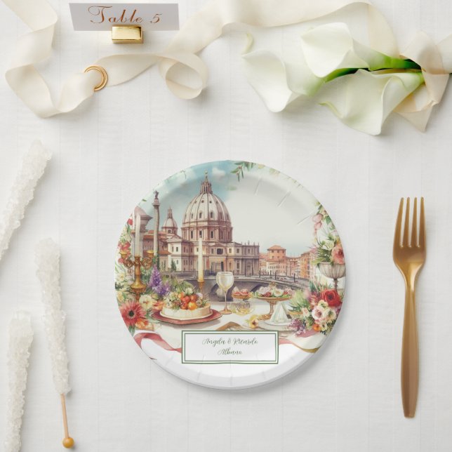 Plato De Papel Elegante invitación italiana Boda Cena en Italia (Boda)