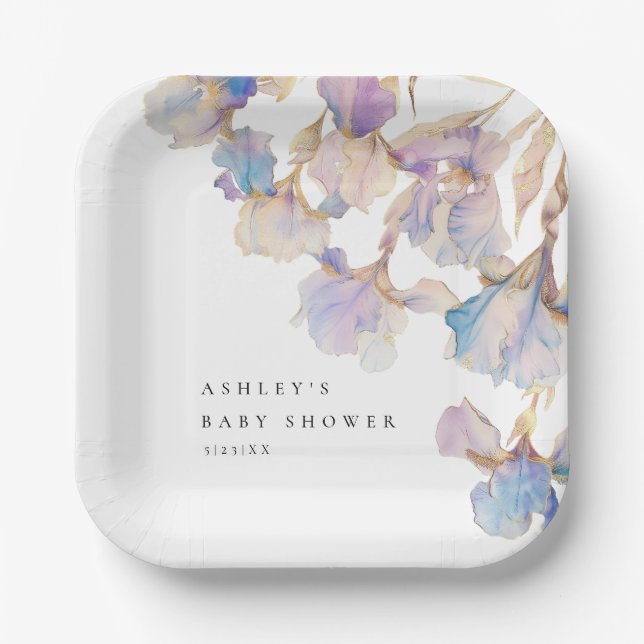 Plato De Papel Elegante Iris Floral Baby Shower (Anverso)