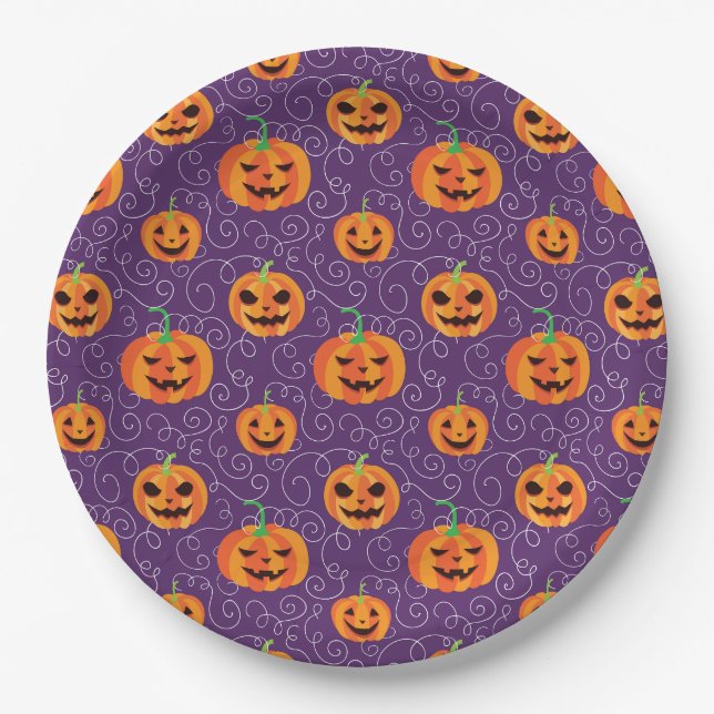 Plato De Papel Elegante Jack O' Lanterns (Anverso)