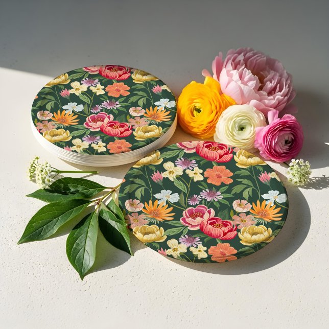 Plato De Papel Elegante Jardín Botánico Floral Floreciente Girly (Elegant Blooming Floral Botanical Garden Girly Paper Plates)