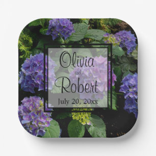 Plato De Papel Elegante jardín floral azul violeta