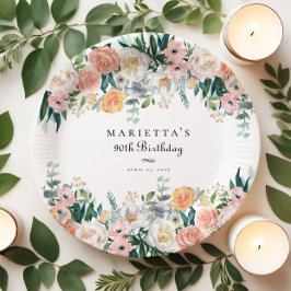 Plato De Papel Elegante Jardín Floral Vegetación 90 cumpleaños