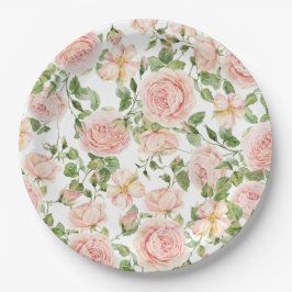 Plato De Papel Elegante jardín rosa rosa