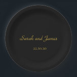 Plato De Papel Elegante juego de bodas en negro y oro<br><div class="desc">Placa de papel elegante para el Boda Gold</div>