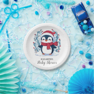Plato De Papel Elegante Kids Penguin Baby Shower