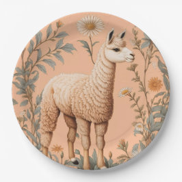 Plato De Papel Elegante Lama y Flores de margarita en la arena