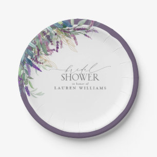 Plato De Papel Elegante Lavanda Floral acuarela Ducha Nupcial