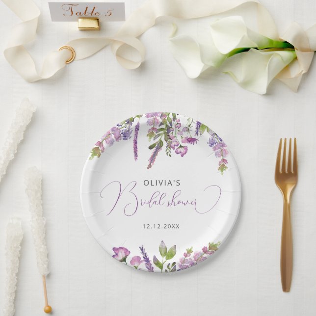 Plato De Papel Elegante lavanda rústica moderna ducha de novia (Boda)