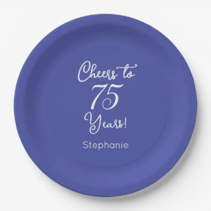 Plato De Papel Elegante Lavanda Saluda a 75 años 75 cumpleaños