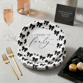 Plato De Papel Elegante lazo negro Brindis por los cuarenta
