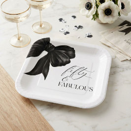 Plato De Papel Elegante lazo negro cincuenta y fabuloso