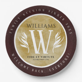 Plato De Papel Elegante Leather Leaf & Vintage Paper Surname Mott