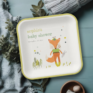Plato De Papel Elegante lindo Woodland Fiesta Fox Kids Cumpleaños