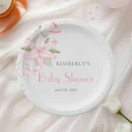 Plato De Papel Elegante Lirio Rosa Verde deja Baby Shower