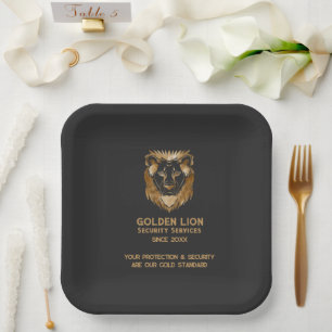 Plato De Papel Elegante Logotipo de negocios Black Gold Lion Luxe