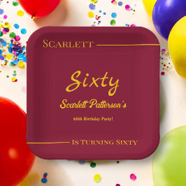 Plato De Papel Elegante Lujo Borgoña Y Dorado Aniversario Moderno