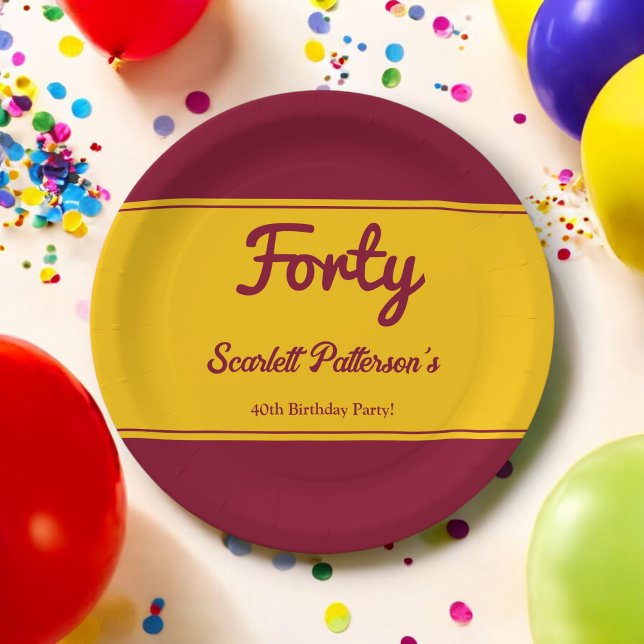 Plato De Papel Elegante Lujo Borgoña Y Oro 40 Aniversario (Subido por el creador)