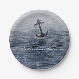 Plato De Papel Elegante madera azul de fiesta de mar naútico pers