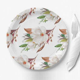 Plato De Papel Elegante Magnolia Floral Bridal Shower