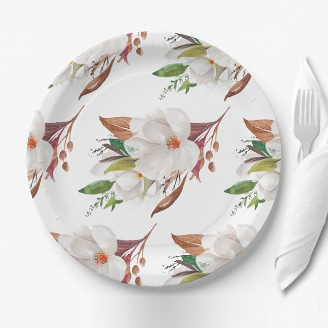Plato De Papel Elegante Magnolia Floral Bridal Shower (Subido por el creador)