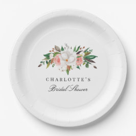 Plato De Papel Elegante Magnolia Floral Bridal Shower