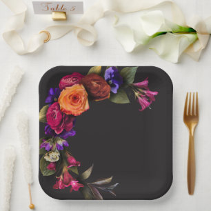 Plato De Papel Elegante Malhumorado Vibrante Floral de Cosecha Du