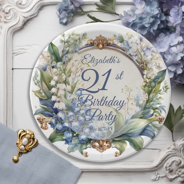 Plato De Papel Elegante marco barroco floral 21 cumpleaños Fiesta (Elegant Baroque Floral Arch 21st Birthday Party Round Paper Plate)
