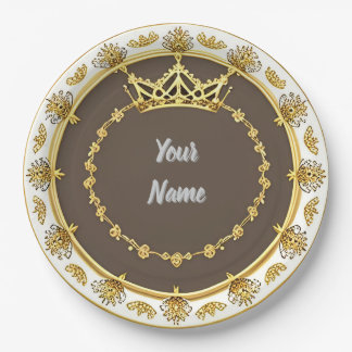 Plato De Papel Elegante marco circular dorado