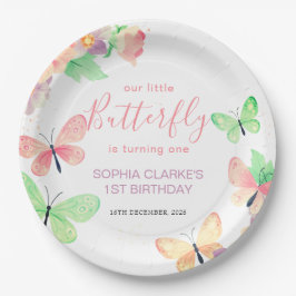 Plato De Papel Elegante mariposa floral 1er cumpleaños