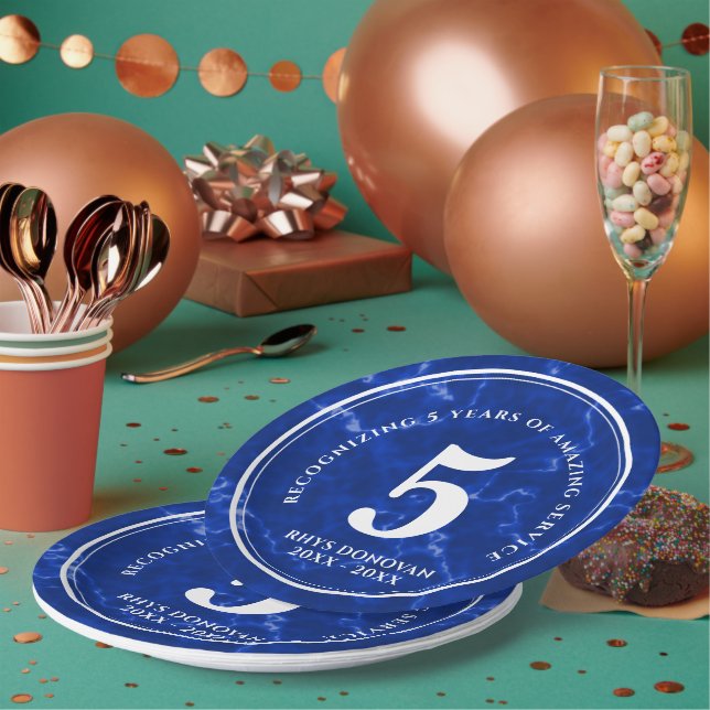 Plato De Papel Elegante mármol azul 5 años de trabajo aniversario (Multi)