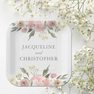 Plato De Papel Elegante matrimonio de primavera floral de peones 