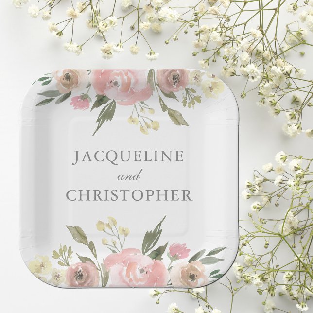 Plato De Papel Elegante matrimonio de primavera floral de peones  (Subido por el creador)