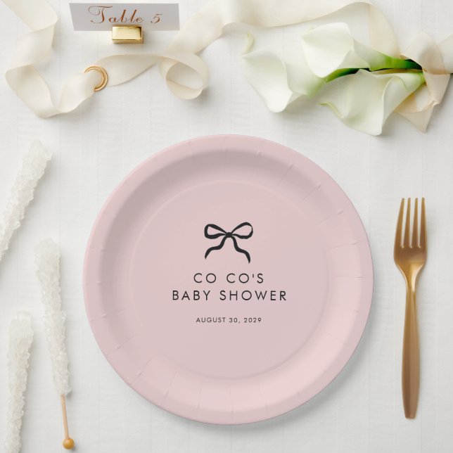 Plato De Papel Elegante Minimal Bow Baby Shower Cocktail Napkins (Boda)