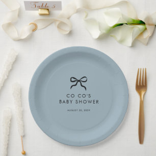 Plato De Papel Elegante Minimal Bow Boy Baby Shower