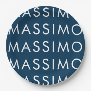 Plato De Papel Elegante Minimalista Moderno Nombre Azul Prusiano