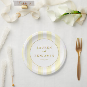 Plato De Papel Elegante Minimalista Rayada de Crema
