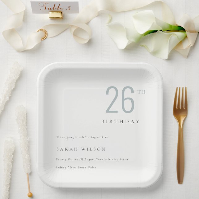 Plato De Papel Elegante Mínimo Negrita Dusky Azul Cualquier Cumpl (Boda)