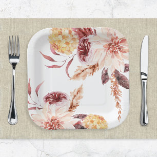 Plato De Papel Elegante Moda Boho acuarela Floral Bridal Shower