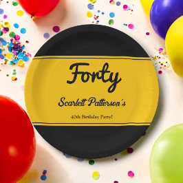 Plato De Papel Elegante Moda de lujo negro y oro 40 cumpleaños