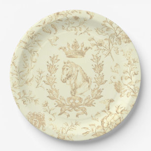Plato De Papel Elegante Moda Elegante Elegante Beige Cream Toile 