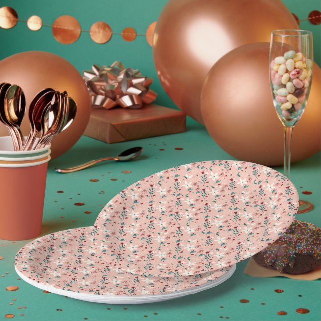 Plato De Papel Elegante Moda froral Patrón rosa (Multi)